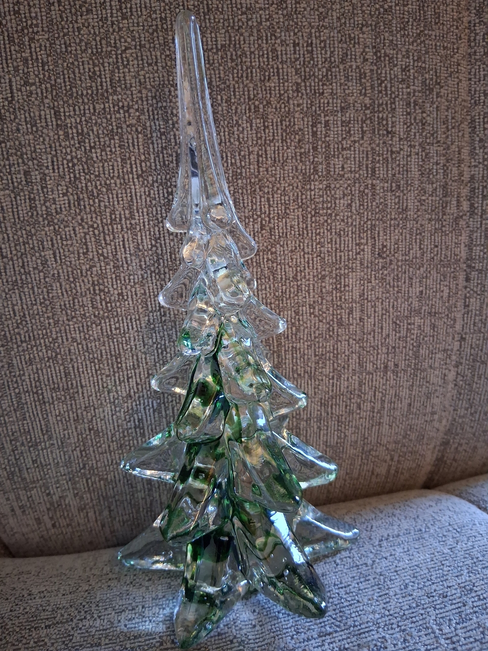 Vintage Murano Inspired Blown Glass Tree With Green Ribbon Coloring 8" - Picture 6 of 6